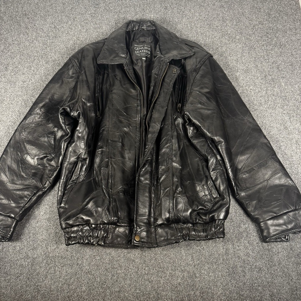 VTG Maxam Brand Leather Black Italian Mosaic Design Top Grain Lambskin Jacket XL